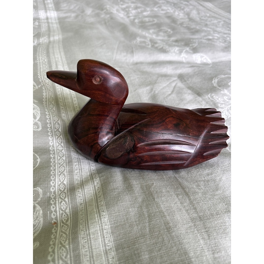 Vtg Carved Wooden Duck Figurine Decoy Ironwood